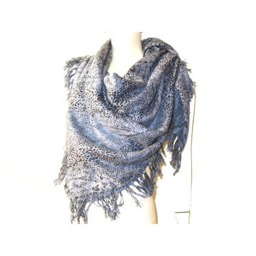 Cashmere Wool Blended Woven Square Shawl Animal Print